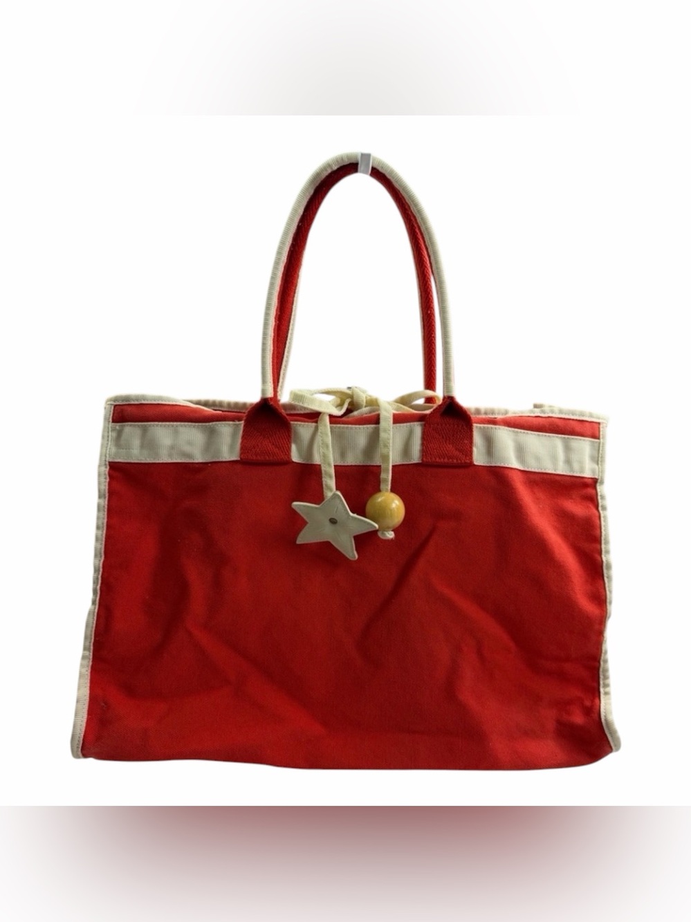Old Navy Red Canvas Tote with Cream Trim and Star Charm Accent
